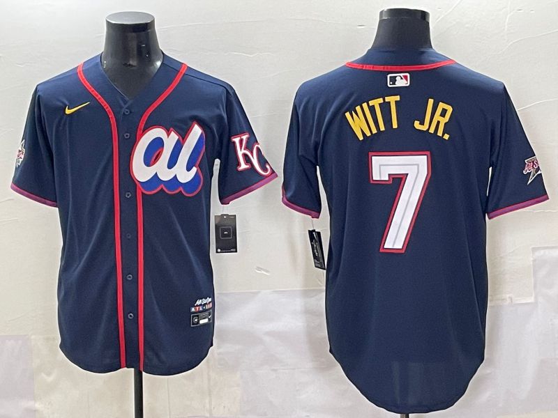 Men 2025 Kansas City Royals #7 Witt jr Drak Blue All star Blank Blue Nike MLB Jersey style 1